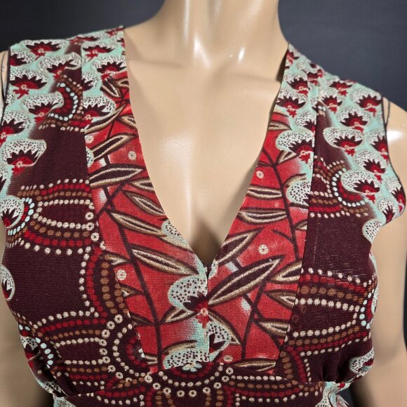 Vintage 90s Y2K Boho Print Sleeveless Mesh Top With Glitter Size L  Brown - Picture 2 of 7